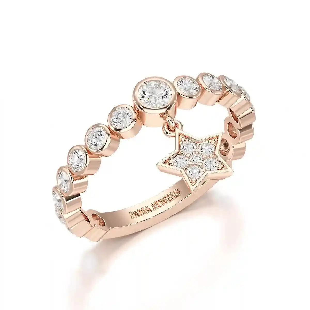 0.70 CT Round Cut Lab Diamond Ring with a Dangling Star Jama Jewels