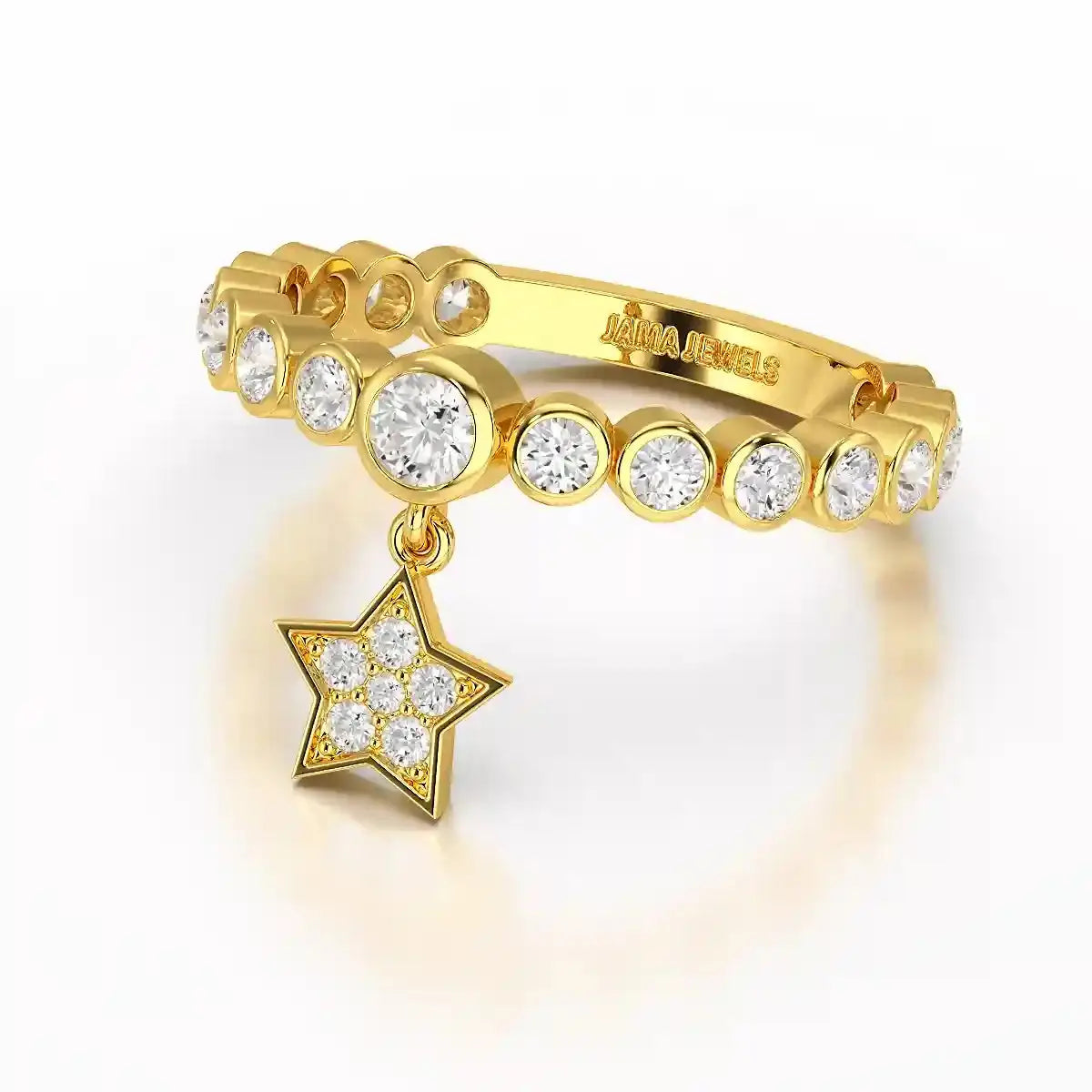 0.70 CT Round Cut Lab Diamond Ring with a Dangling Star Jama Jewels
