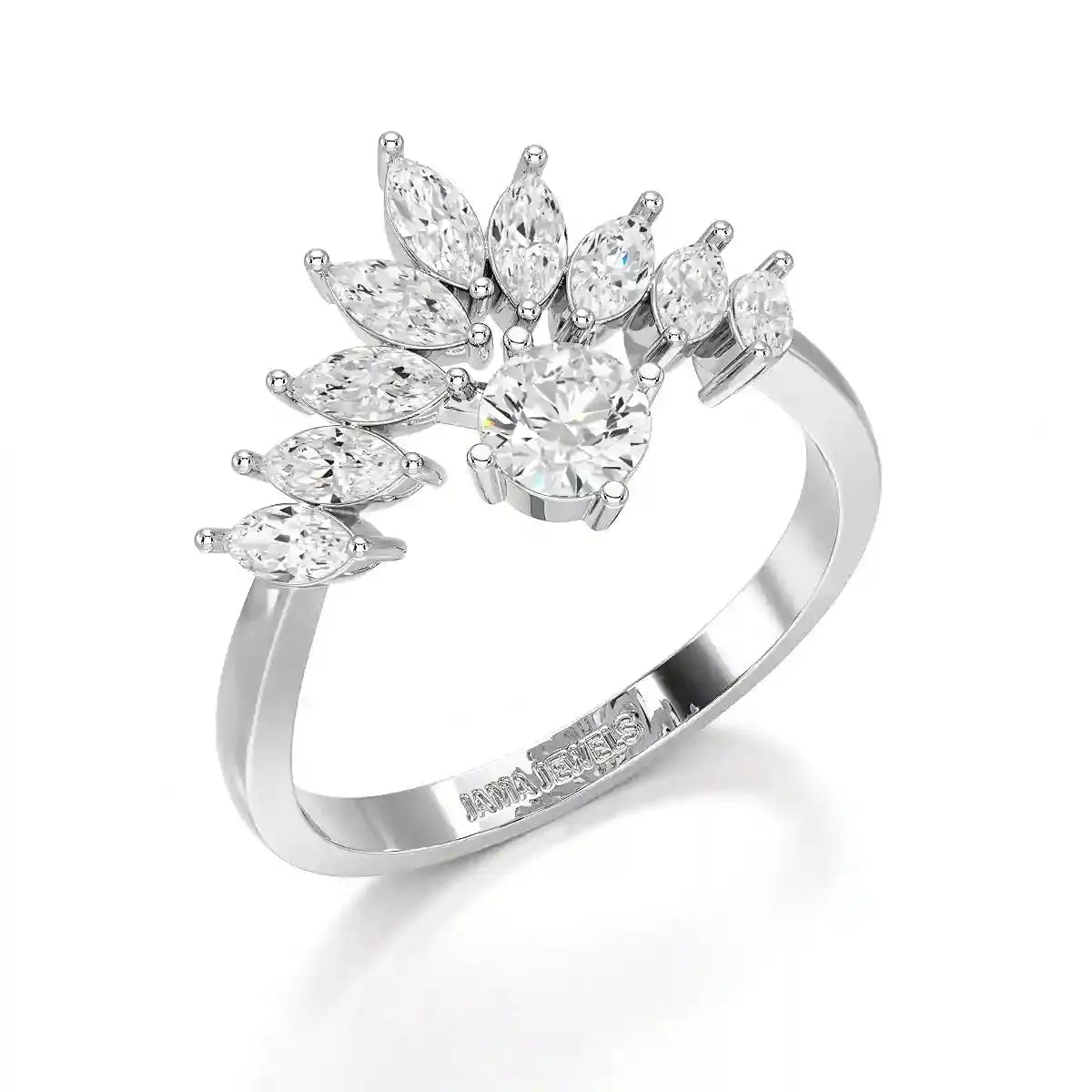 0.95 CT Cluster Ring with Marquise & Round Cut Lab Diamonds Jama Jewels