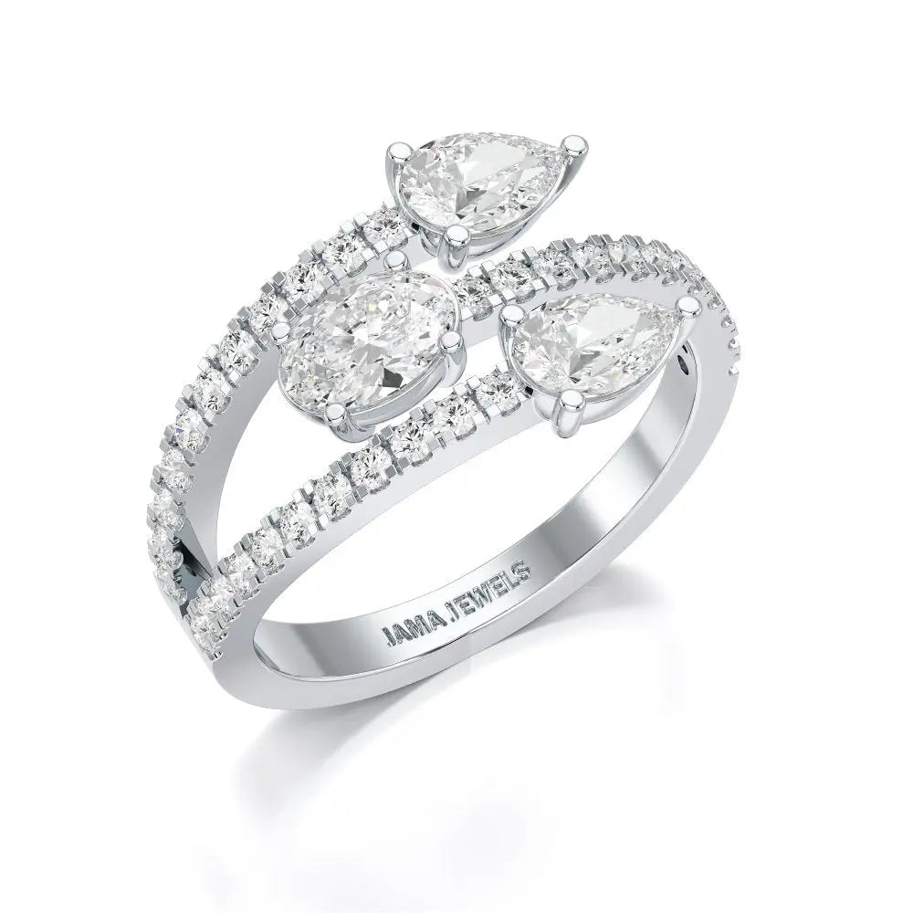 1.35 CT Three Row Diamond Bypass Ring Jama Jewels