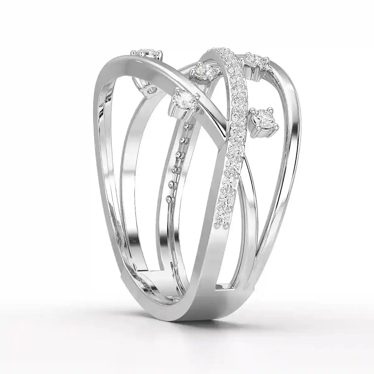 0.30 CT Round Cut Lab Diamond Crossover Ring Jama Jewels