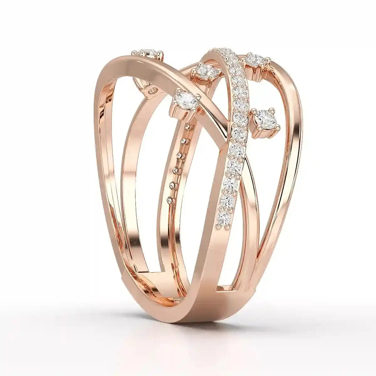 0.30 CT Round Cut Lab Diamond Crossover Ring Jama Jewels