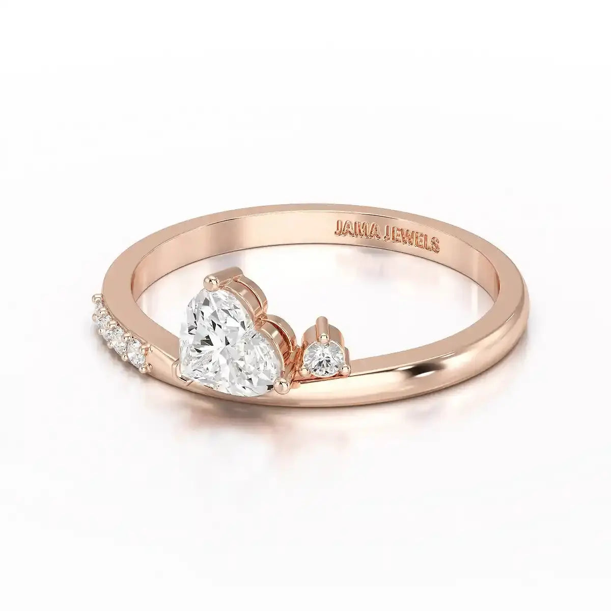 0.55 CT Stacked Heart & Round Cut Lab Diamonds Ring Jama Jewels
