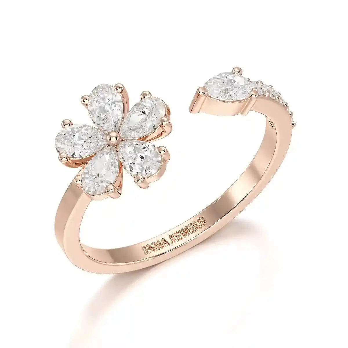 0.65 CT Open Ring with Pear & Round Cut Lab Diamonds Jama Jewels