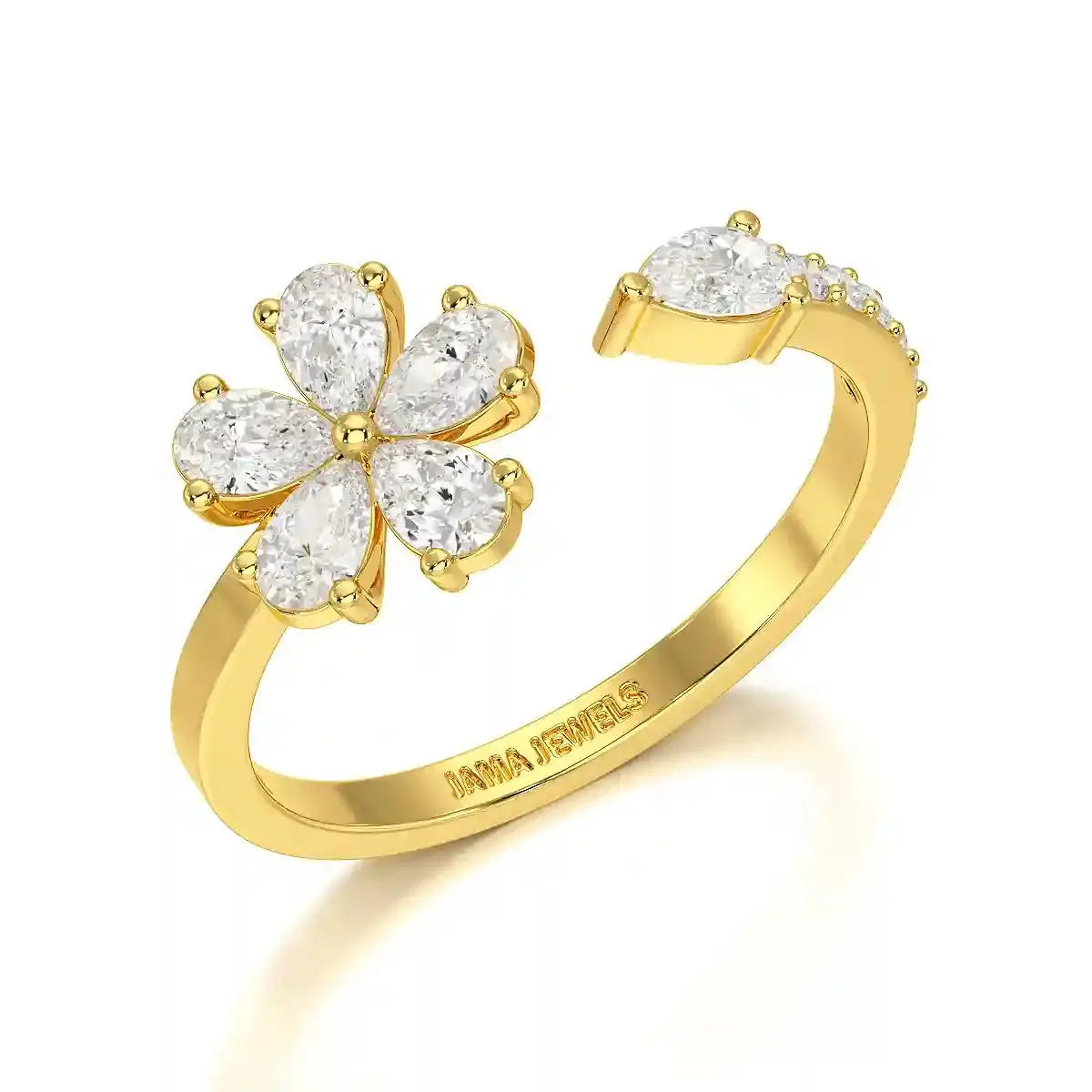 0.65 CT Open Ring with Pear & Round Cut Lab Diamonds Jama Jewels