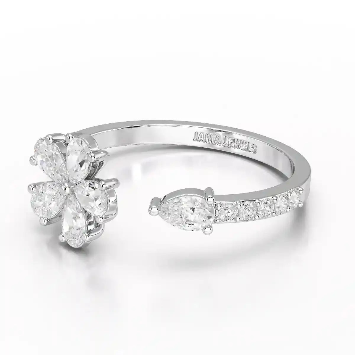 0.65 CT Open Ring with Pear & Round Cut Lab Diamonds Jama Jewels