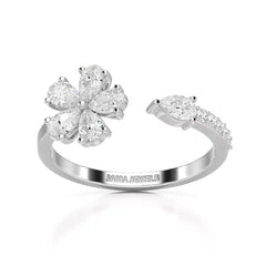 0.65 CT Open Ring with Pear & Round Cut Lab Diamonds Jama Jewels
