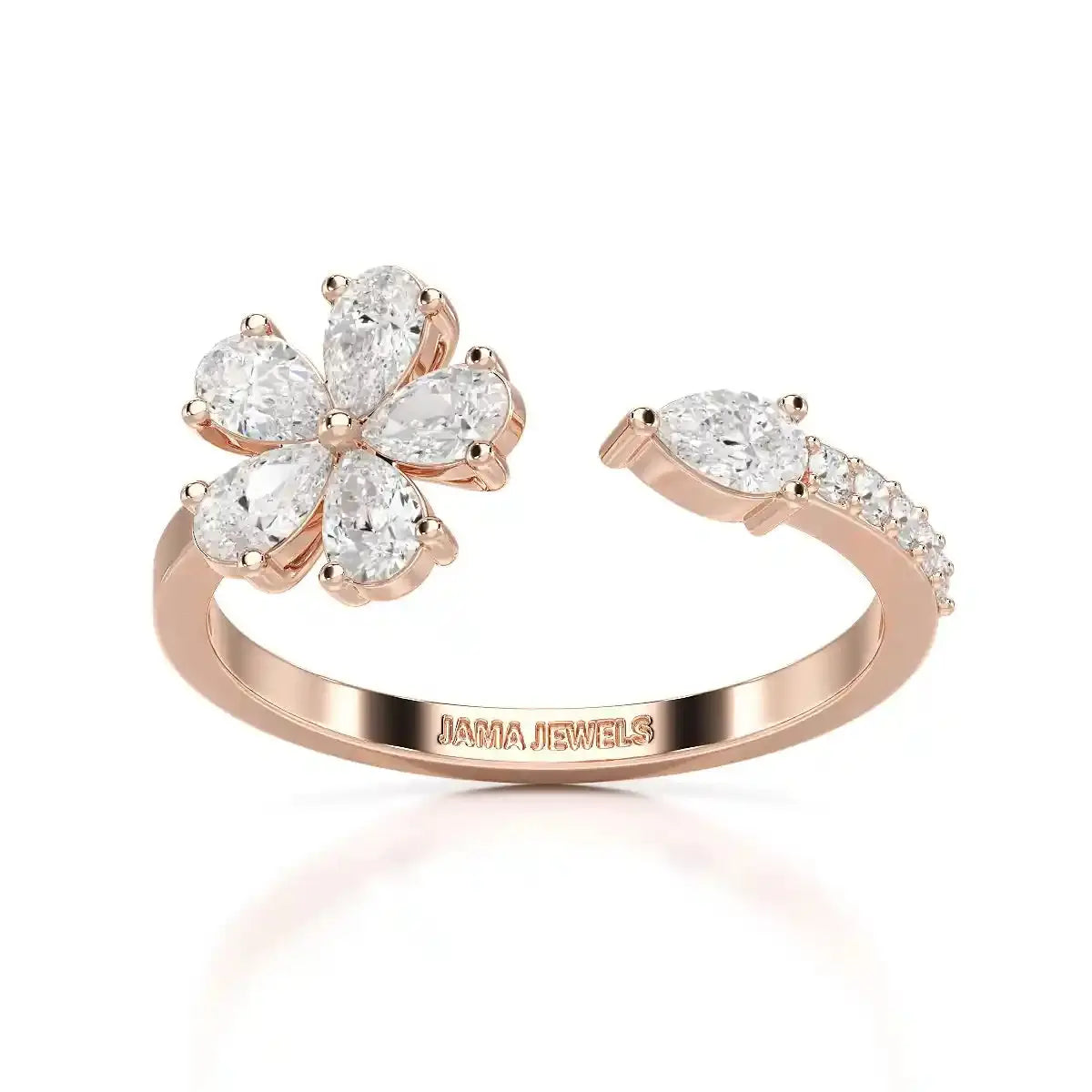 0.65 CT Open Ring with Pear & Round Cut Lab Diamonds Jama Jewels