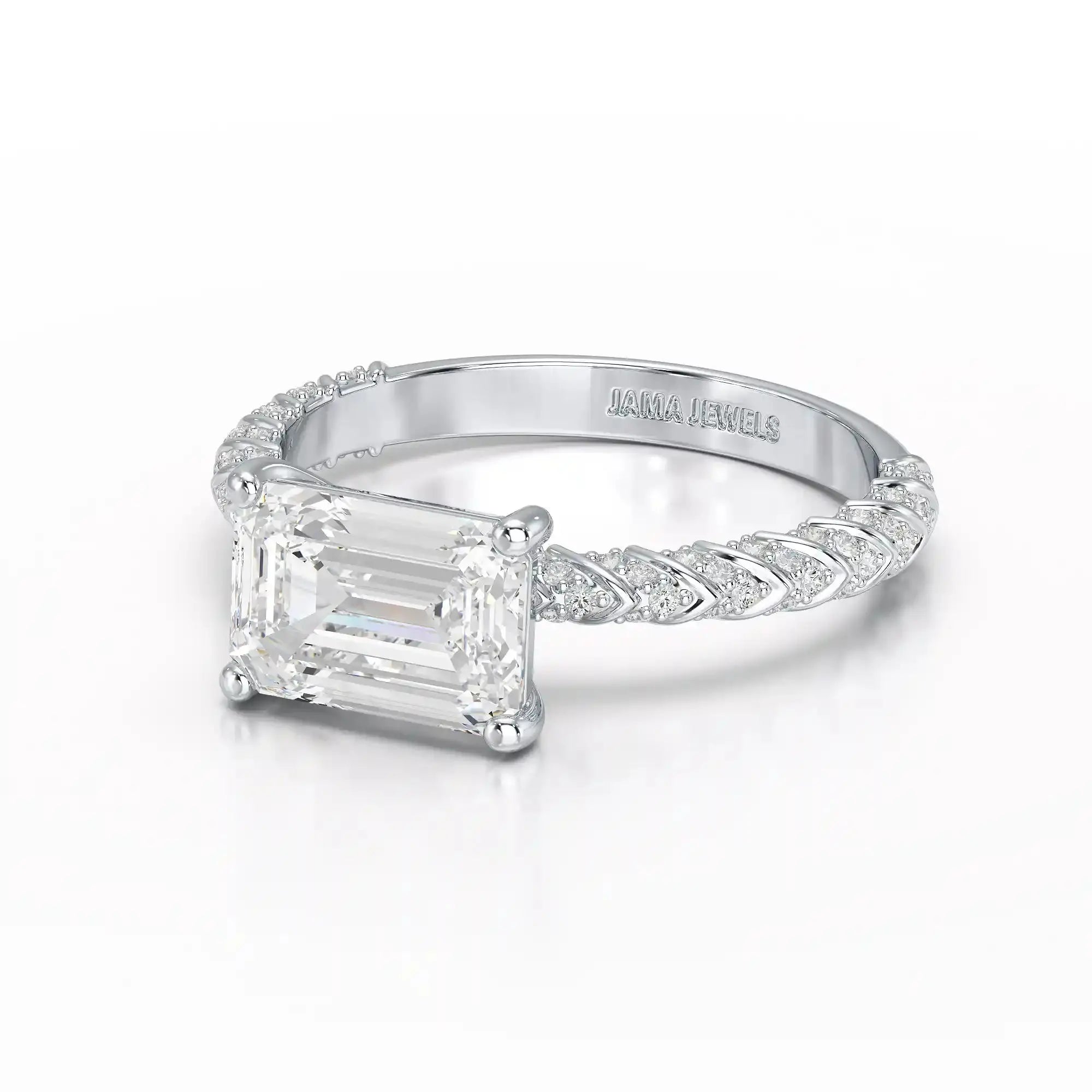 2.40 CT Straight Emerald Cut Lab Diamond Ring Jama Jewels