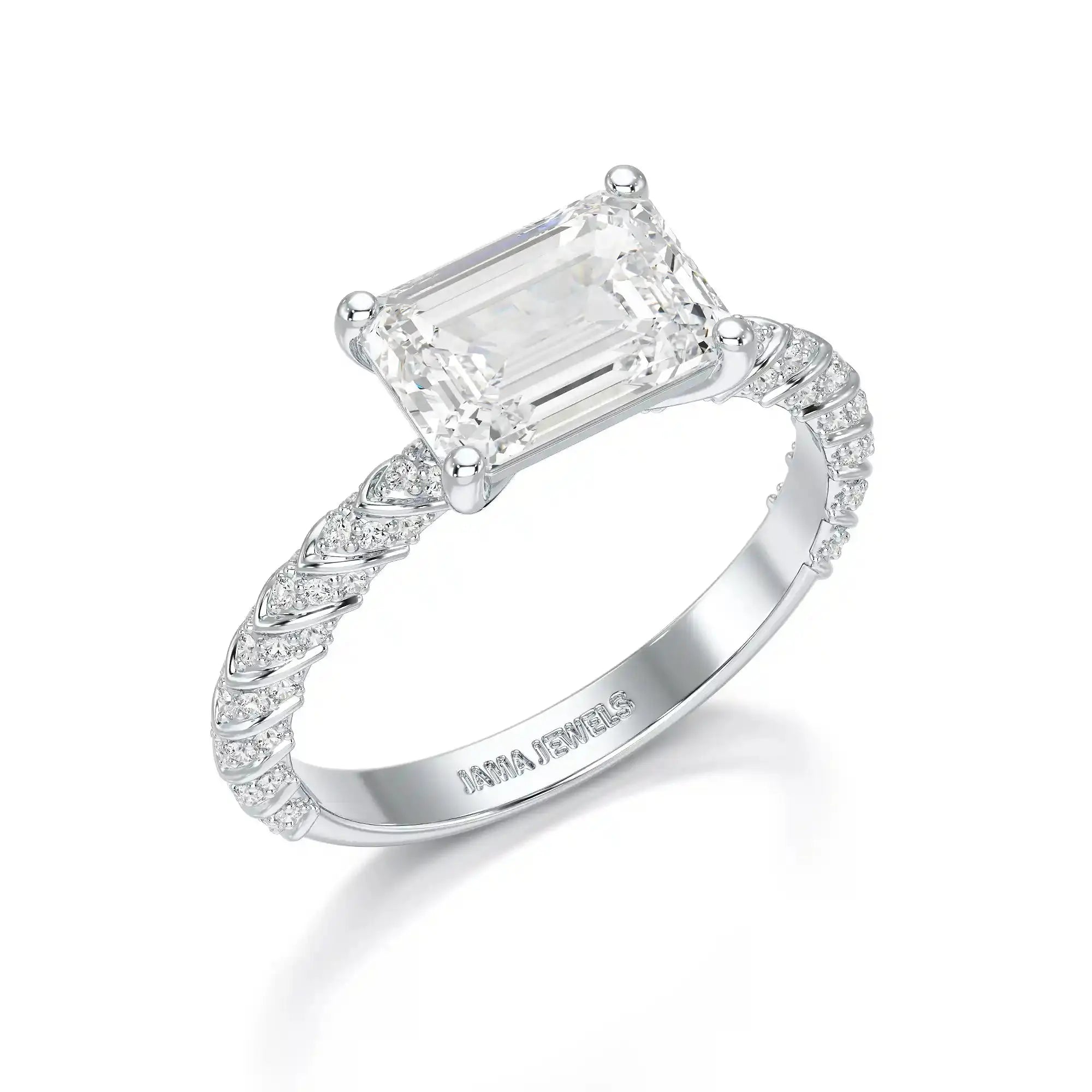 2.40 CT Straight Emerald Cut Lab Diamond Ring Jama Jewels
