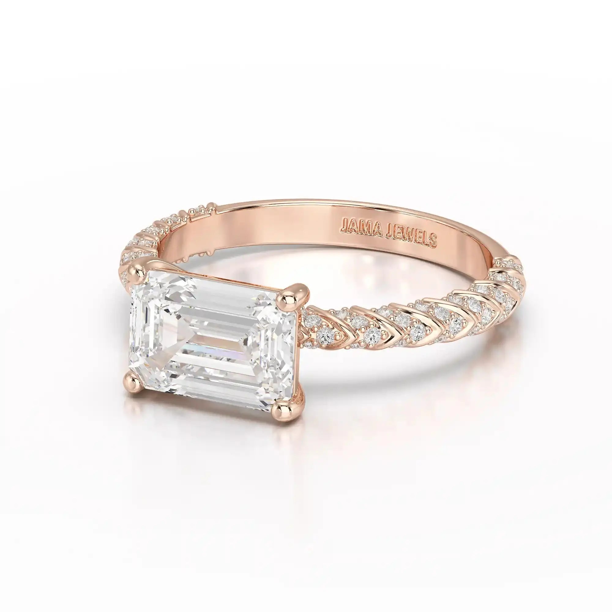 2.40 CT Straight Emerald Cut Lab Diamond Ring Jama Jewels