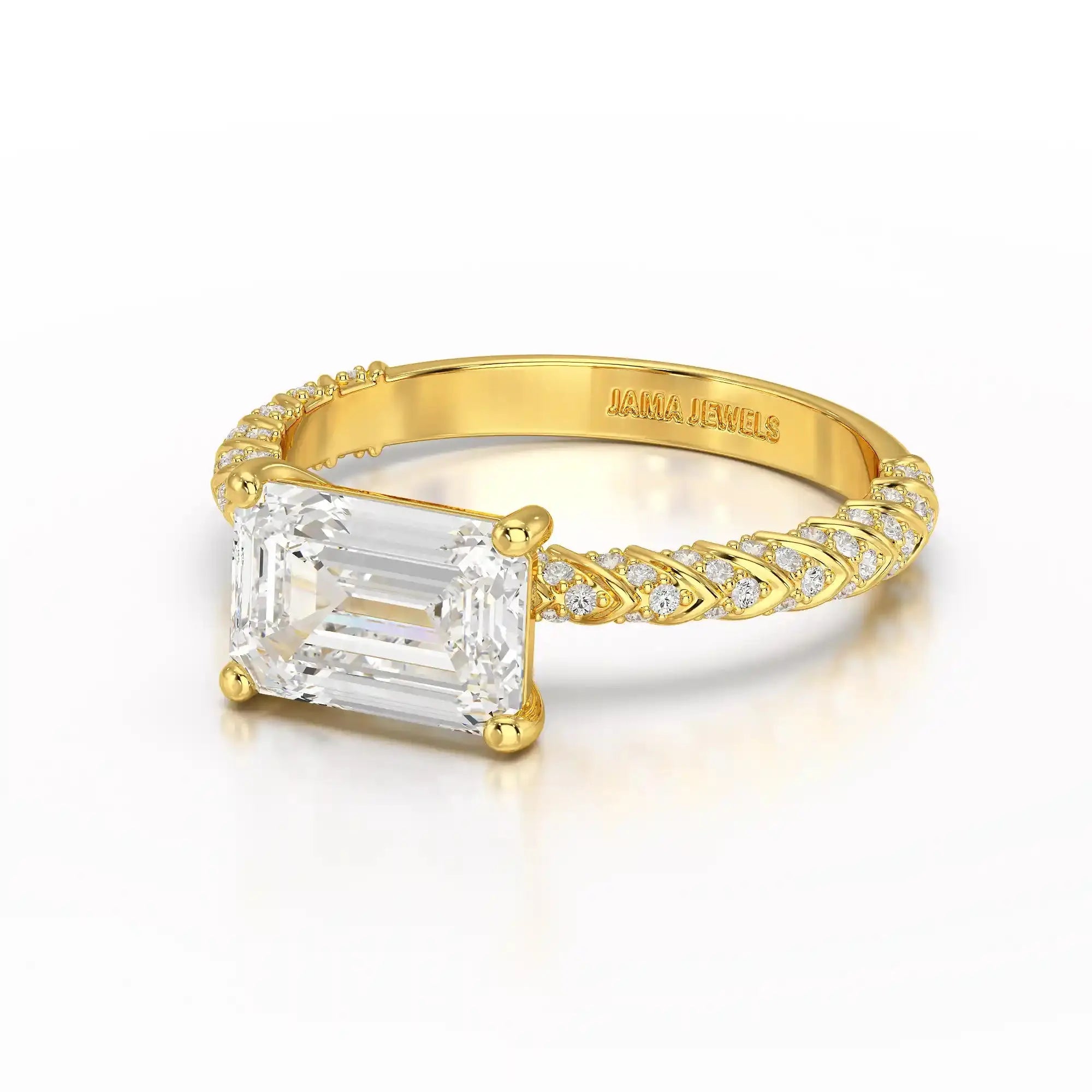 2.40 CT Straight Emerald Cut Lab Diamond Ring Jama Jewels
