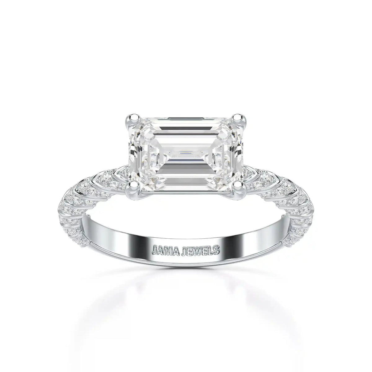 2.40 CT Straight Emerald Cut Lab Diamond Ring Jama Jewels