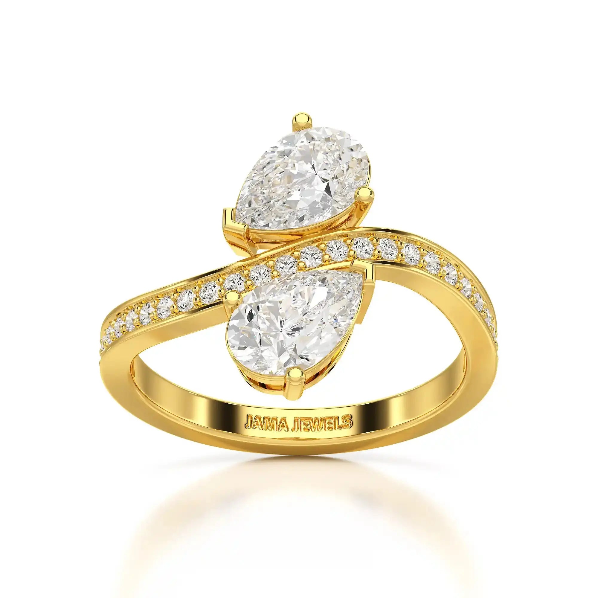 1.55 CT Two Stone Pear Cut Ring with Round Cut Side Diamonds Jama Jewels