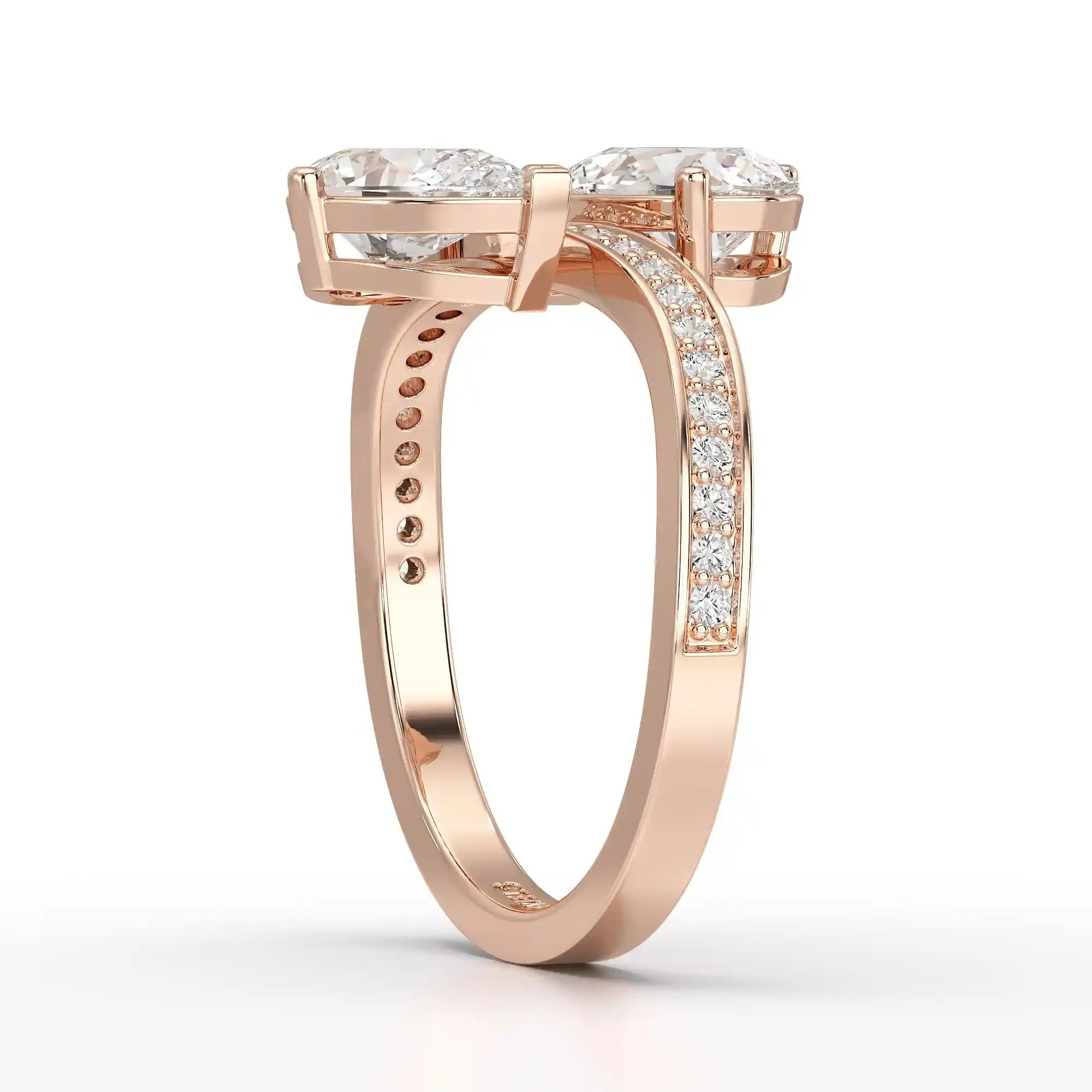 1.55 CT Two Stone Pear Cut Ring with Round Cut Side Diamonds Jama Jewels