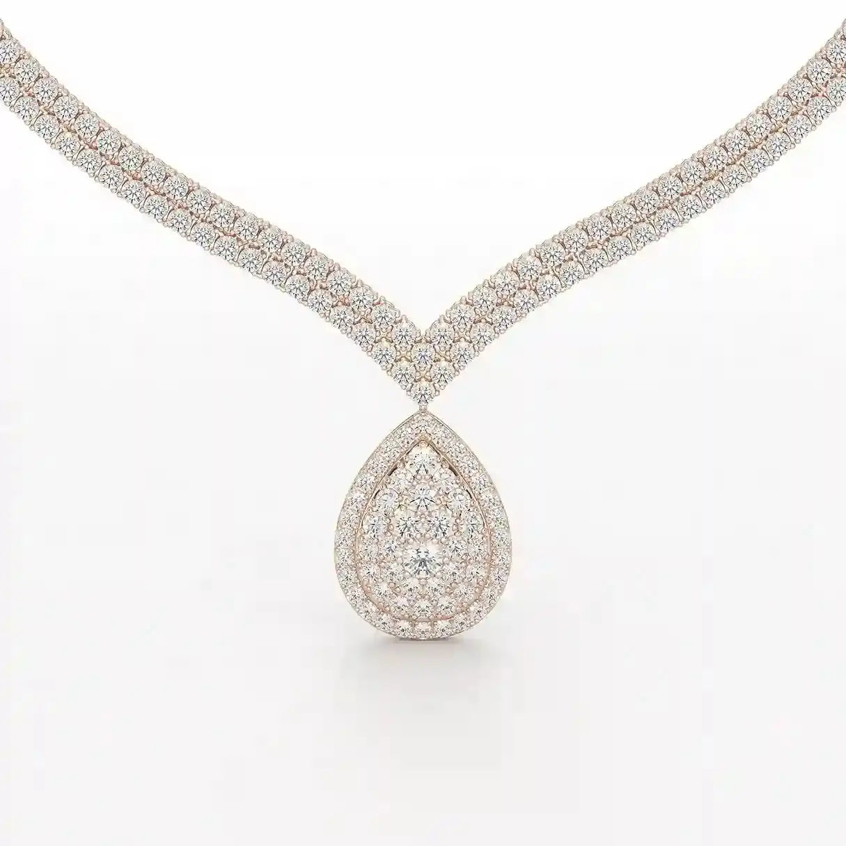 23.5 CT Two Layered Necklace with Round Lab Diamonds Jama Jewels
