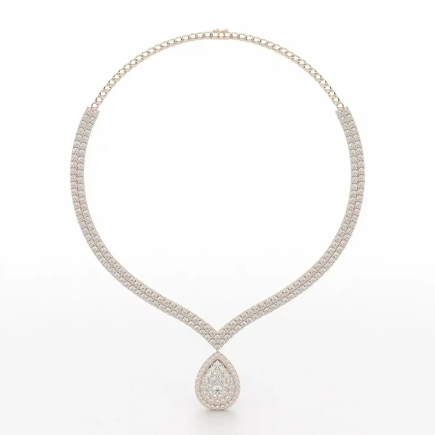 23.5 CT Two Layered Necklace with Round Lab Diamonds Jama Jewels
