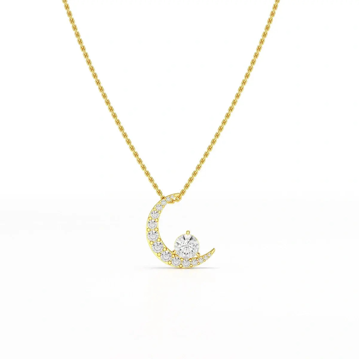 1.7 CT Lab Diamond Moon Shaped Round Chain Pendant Jama Jewels