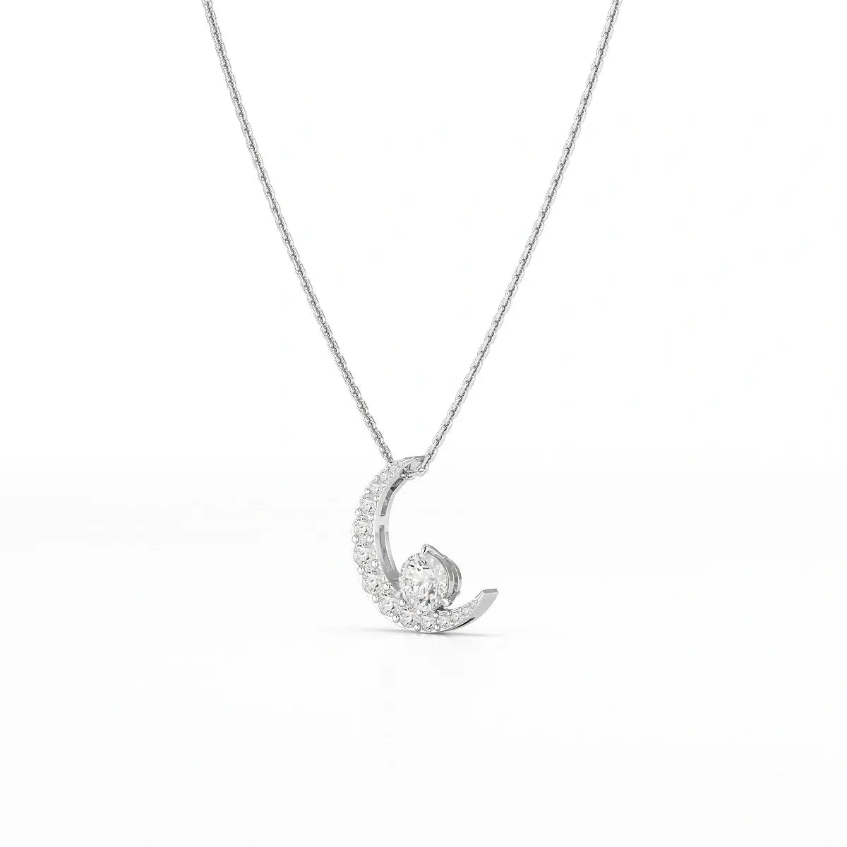 1.7 CT Lab Diamond Moon Shaped Round Chain Pendant Jama Jewels