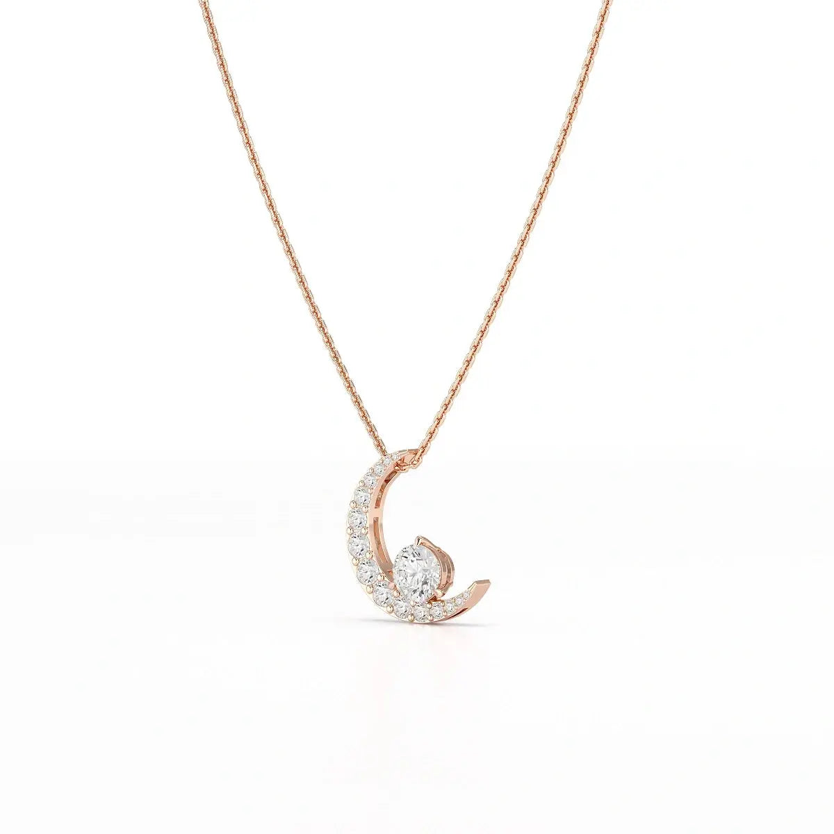 1.7 CT Lab Diamond Moon Shaped Round Chain Pendant Jama Jewels