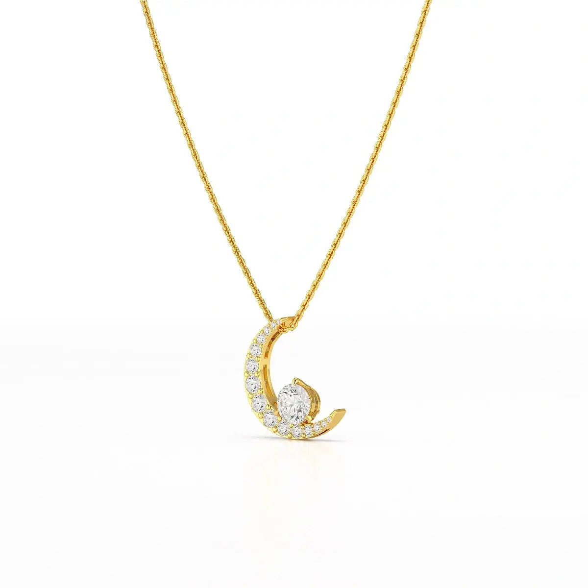 1.7 CT Lab Diamond Moon Shaped Round Chain Pendant Jama Jewels