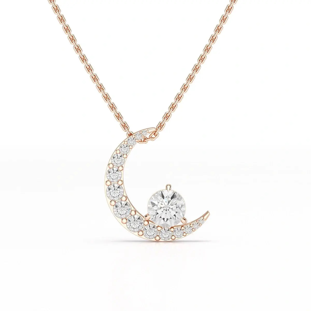 1.7 CT Lab Diamond Moon Shaped Round Chain Pendant Jama Jewels