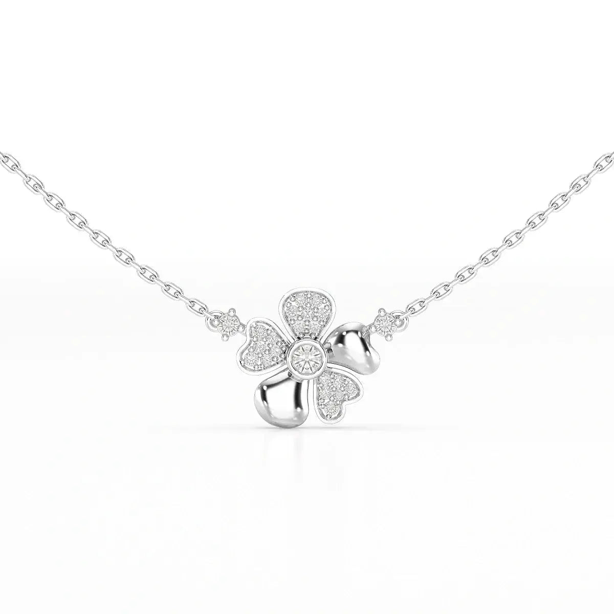 0.20 CT Flower Shape Lab Diamond Chain Pendant with Round Diamonds Jama Jewels