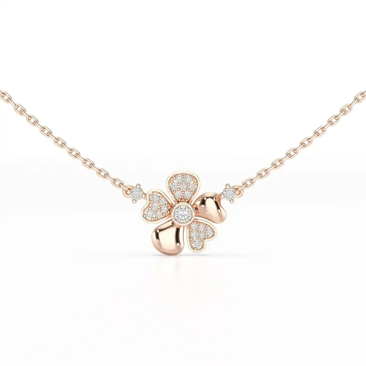 0.20 CT Flower Shape Lab Diamond Chain Pendant with Round Diamonds Jama Jewels
