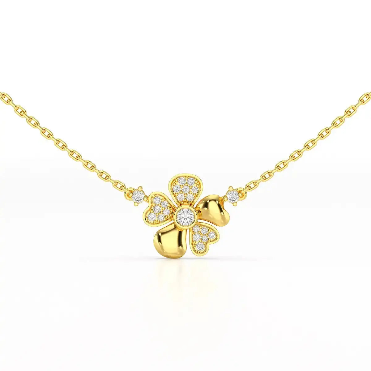 0.20 CT Flower Shape Lab Diamond Chain Pendant with Round Diamonds Jama Jewels