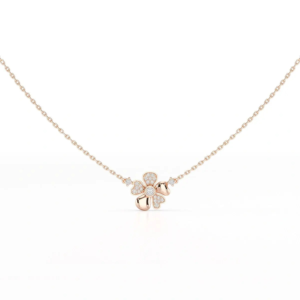 0.20 CT Flower Shape Lab Diamond Chain Pendant with Round Diamonds Jama Jewels