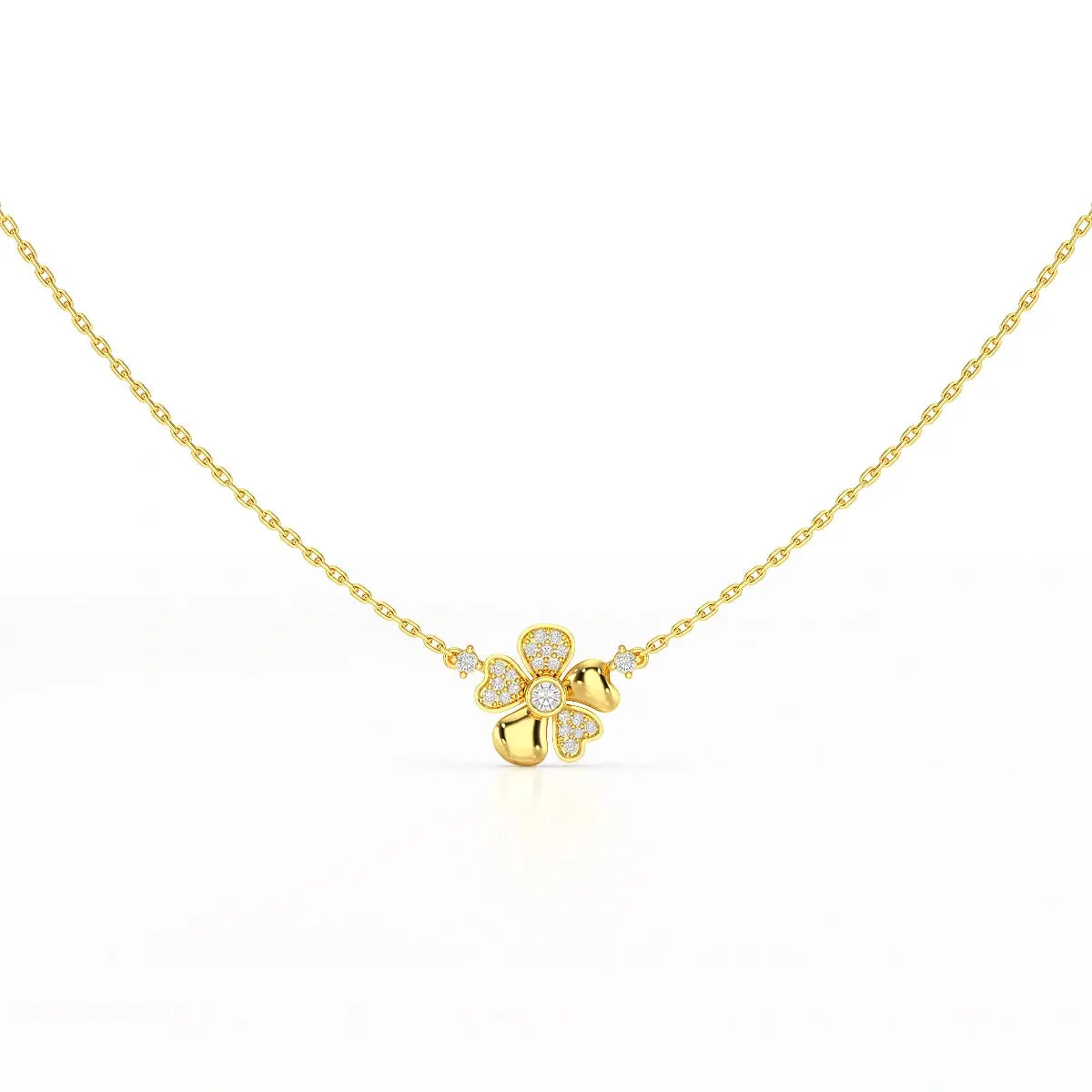 0.20 CT Flower Shape Lab Diamond Chain Pendant with Round Diamonds Jama Jewels