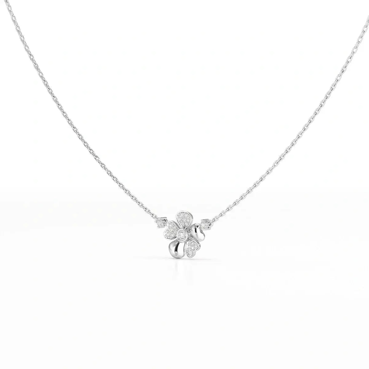 0.20 CT Flower Shape Lab Diamond Chain Pendant with Round Diamonds Jama Jewels