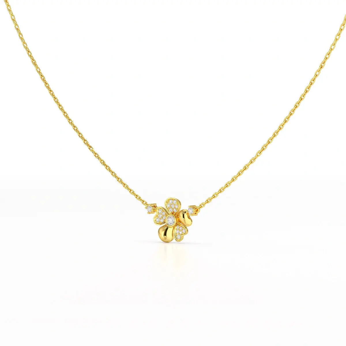 0.20 CT Flower Shape Lab Diamond Chain Pendant with Round Diamonds Jama Jewels