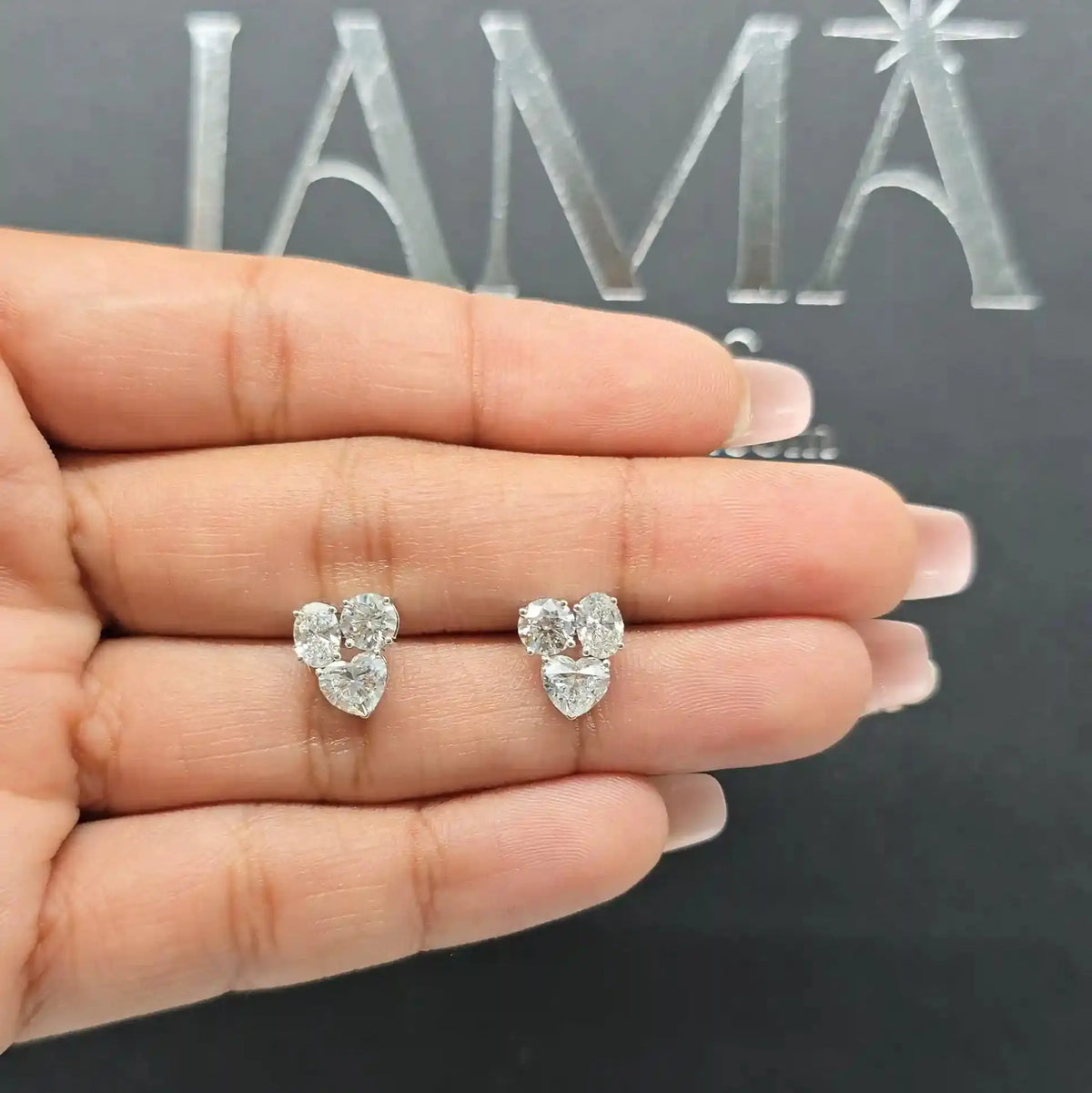 2.40 CT Three Stone Diamond Stud Earring (Ready for Delivery) Jama Jewels