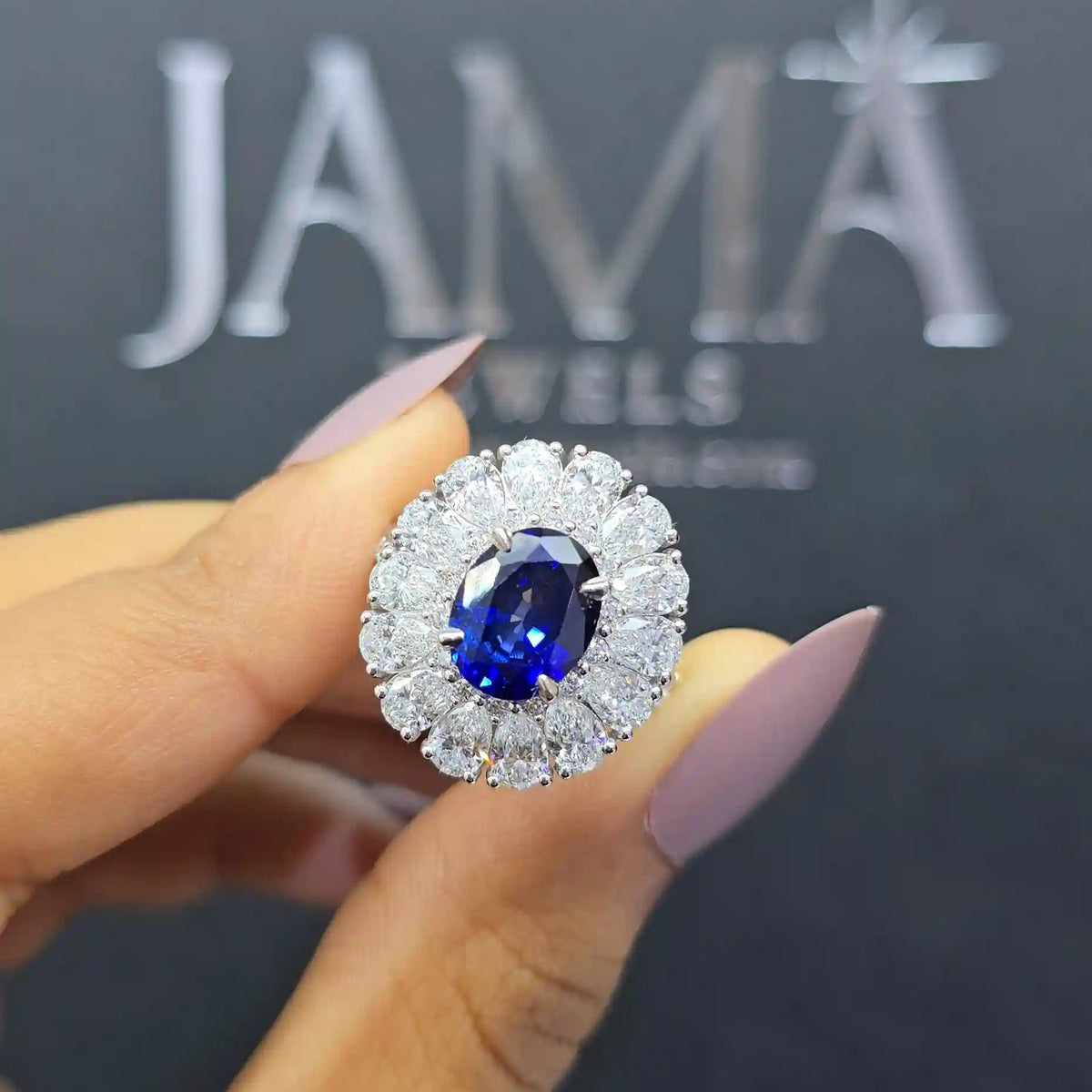 3.9 CT Lab Grown Oval Cut Gemstone Ring with Side Diamonds(Ready for Delivery)