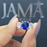 1.91 CT Lab Grown Oval Cut Gemstone Ring with Round and Oval Cut Side Diamonds(Ready for Delivery)
