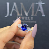 1.37 CT Lab Grown Oval Cut Gemstone Ring with Pear Cut Side Diamonds(Ready for Delivery)