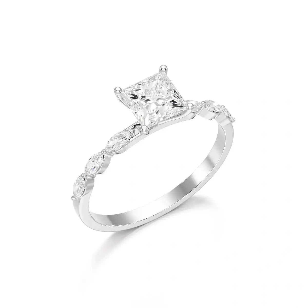 1.3 CT Princess Cut Lab Diamond Ring with Marquise cut Side Diamonds Jama Jewels