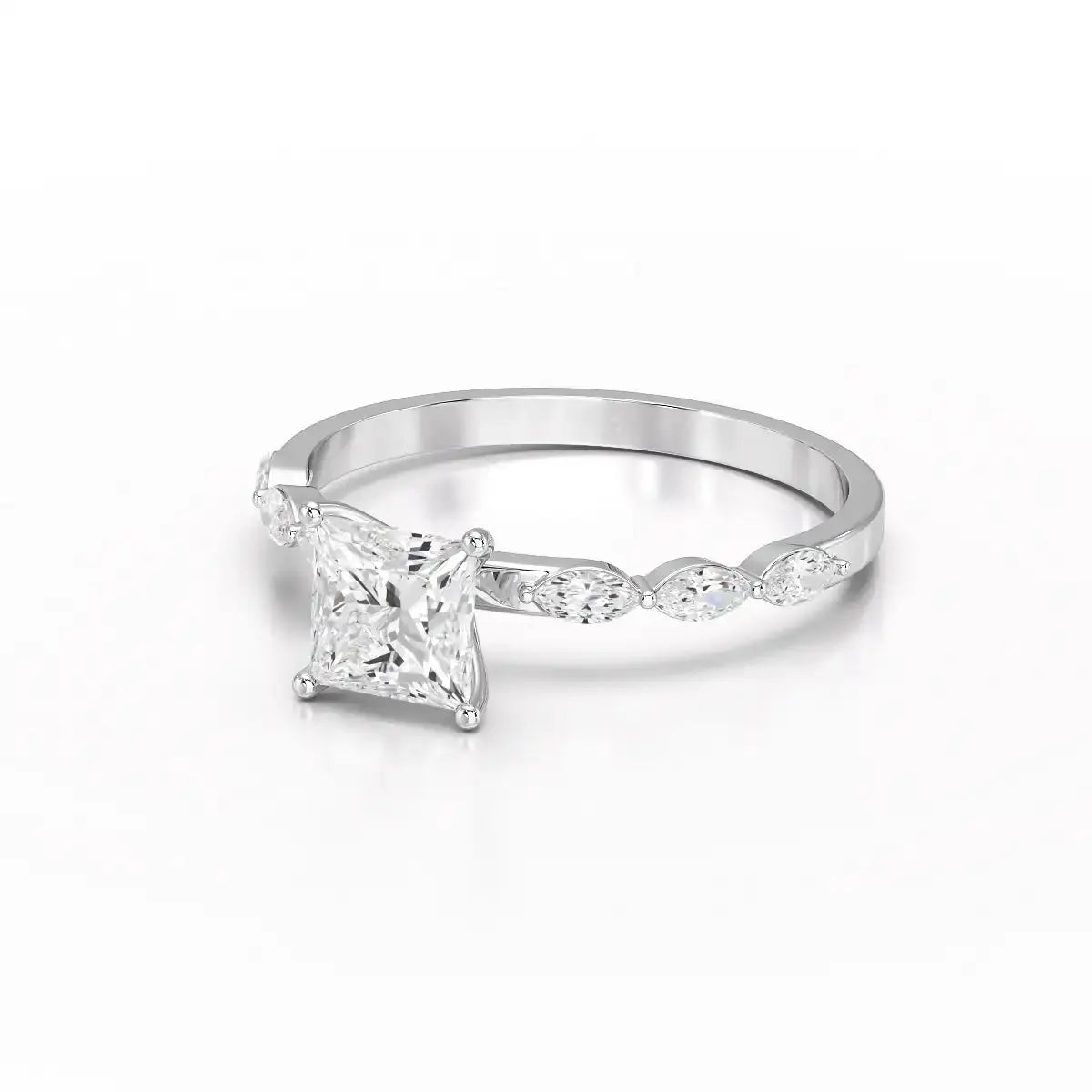 1.3 CT Princess Cut Lab Diamond Ring with Marquise cut Side Diamonds Jama Jewels