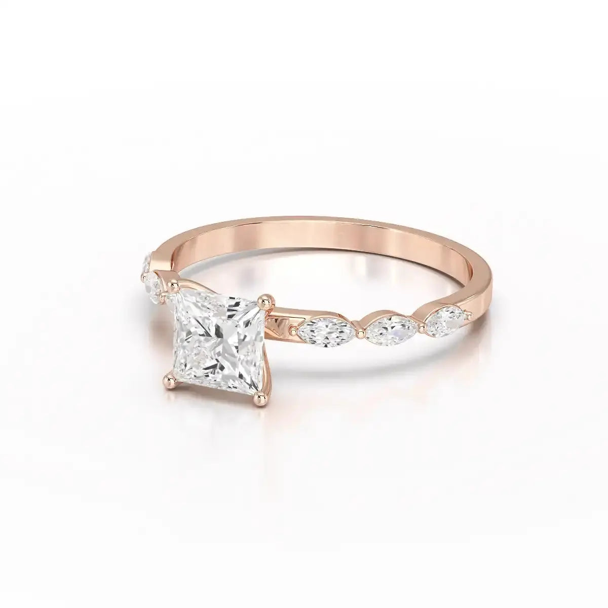 1.3 CT Princess Cut Lab Diamond Ring with Marquise cut Side Diamonds Jama Jewels