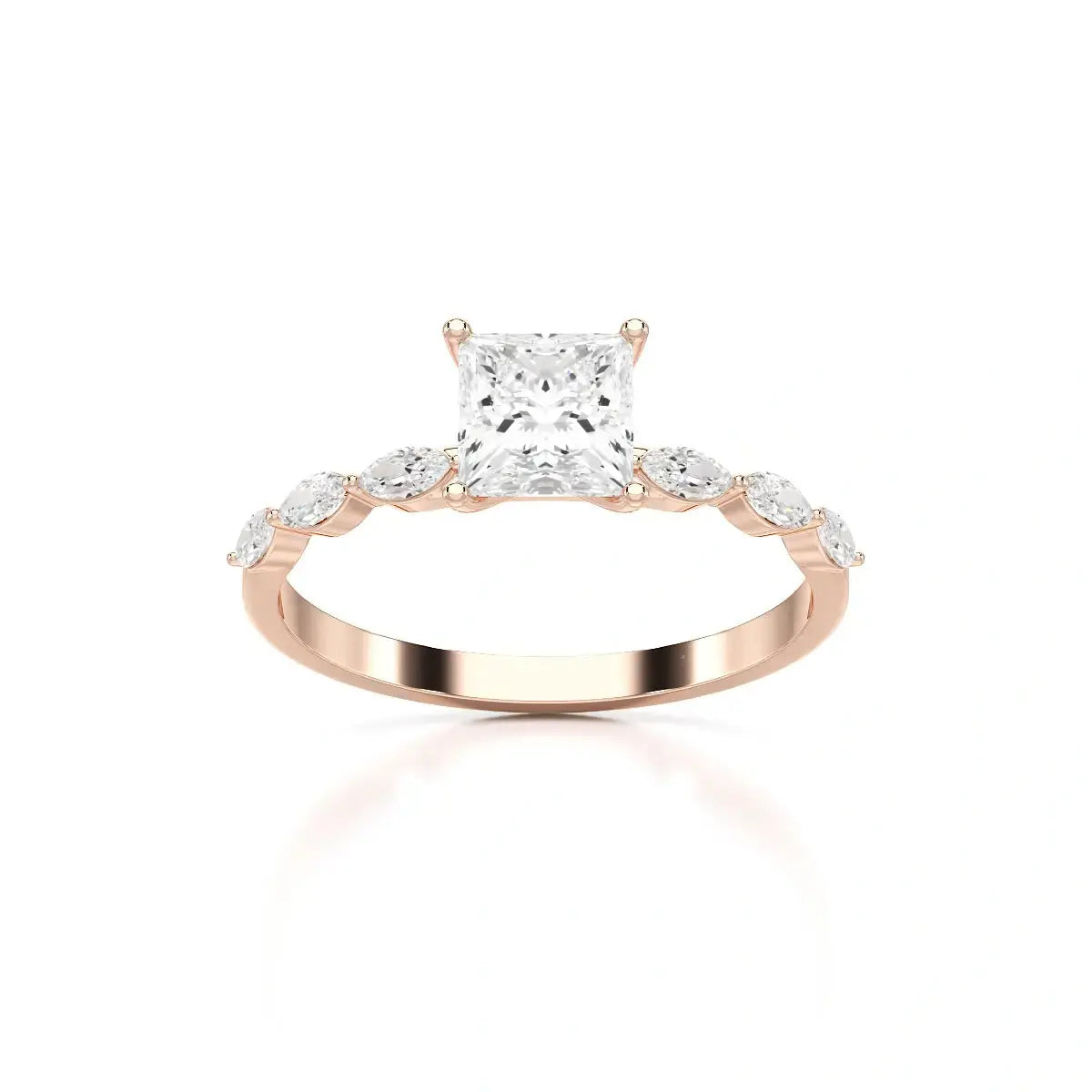 1.3 CT Princess Cut Lab Diamond Ring with Marquise cut Side Diamonds Jama Jewels