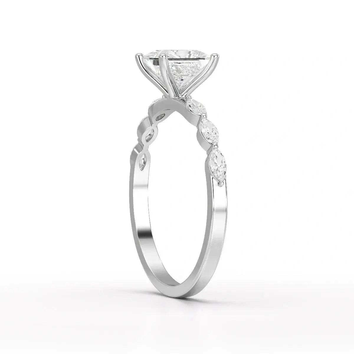 1.3 CT Princess Cut Lab Diamond Ring with Marquise cut Side Diamonds Jama Jewels