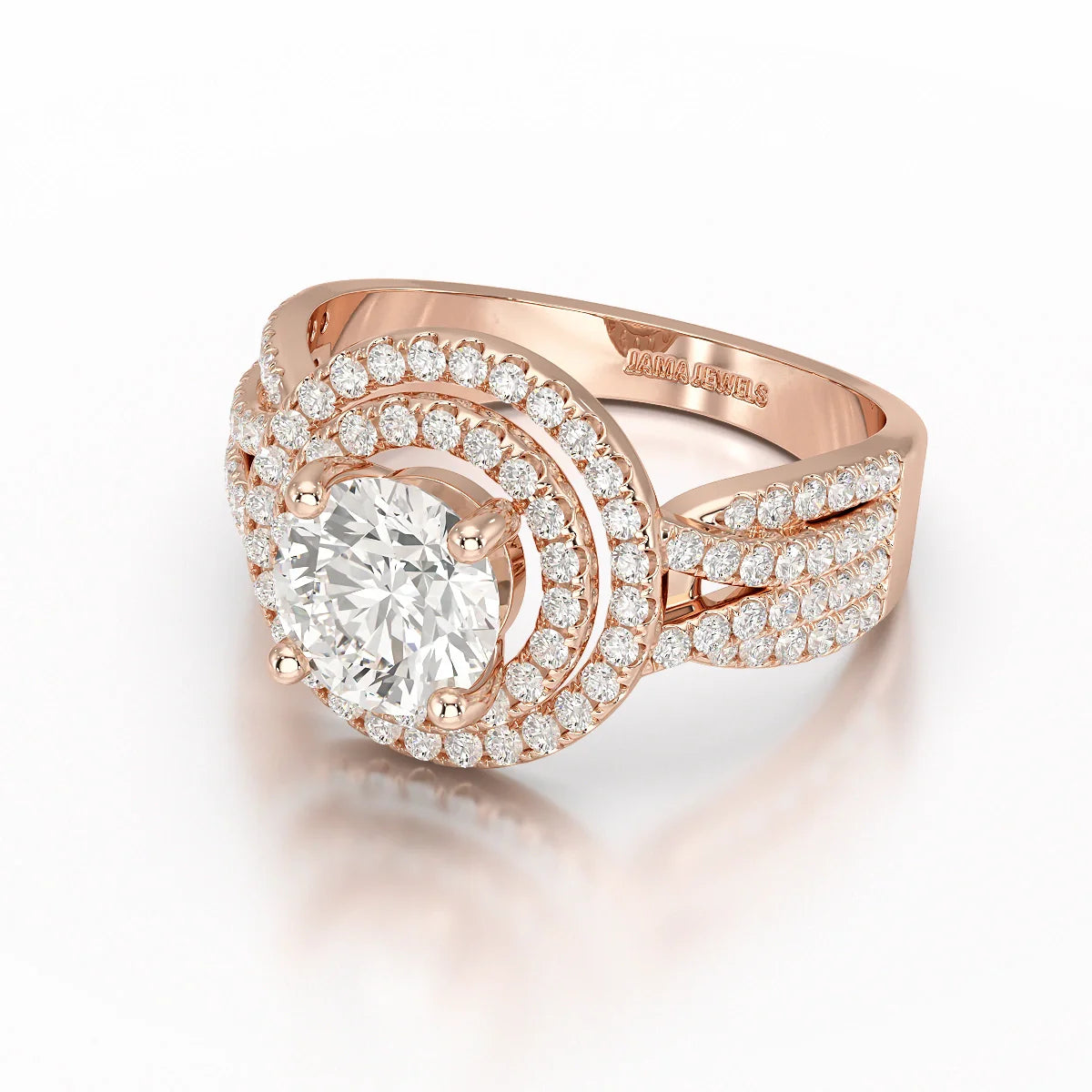 2.15 CT Round Cut Layered Halo Lab Diamond Ring