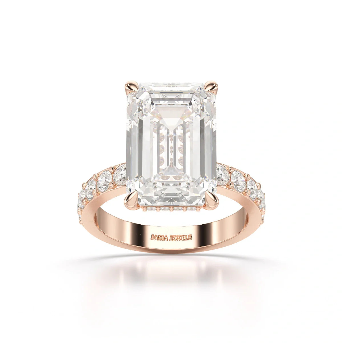 12 CT Emerald Cut Hidden Halo Lab Diamond Ring
