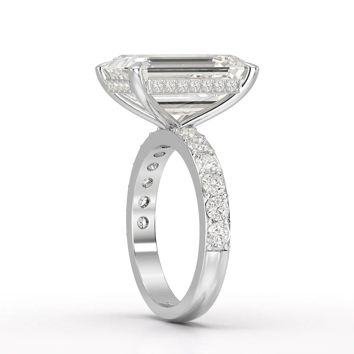 12 CT Emerald Cut Hidden Halo Lab Diamond Ring