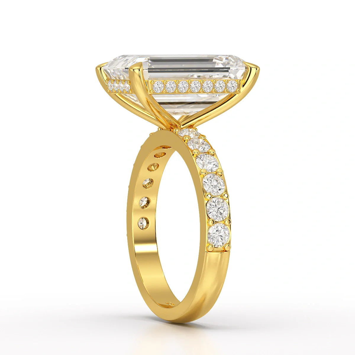 12 CT Emerald Cut Hidden Halo Lab Diamond Ring