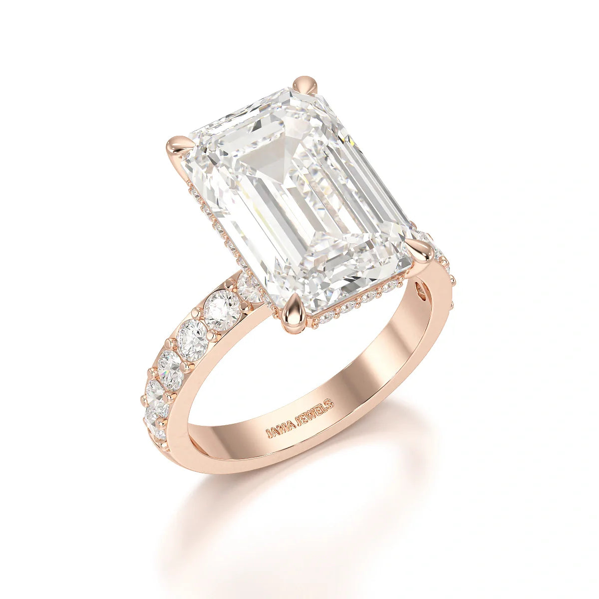 12 CT Emerald Cut Hidden Halo Lab Diamond Ring