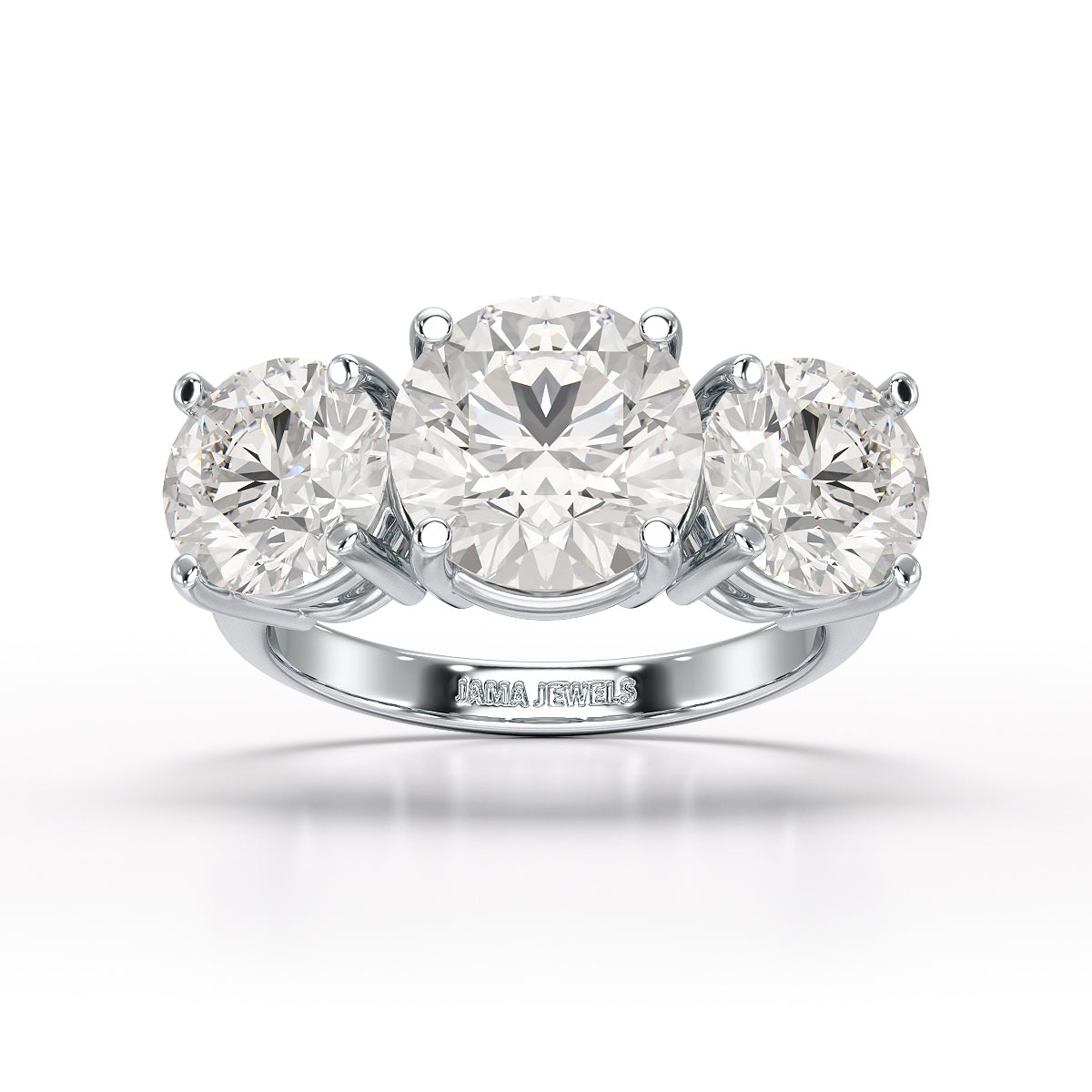 Round Lab Diamond Three Stone 6.07 CT Wedding Ring - Jama Jewels 