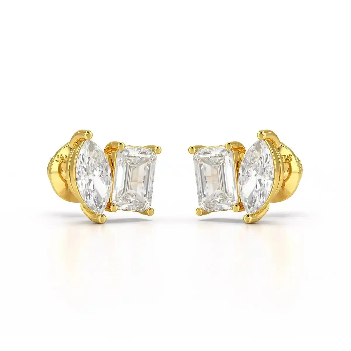 2.1 CT Emerald and Marquise Cut Lab Diamond Duo Stud Earring Jama Jewels