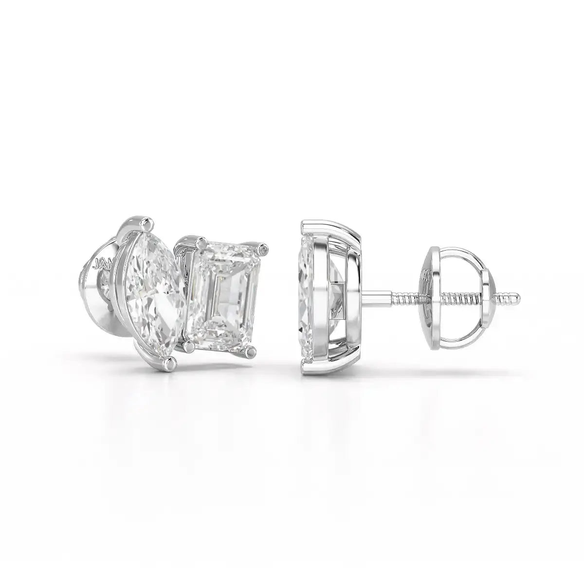 2.1 CT Emerald and Marquise Cut Lab Diamond Duo Stud Earring Jama Jewels